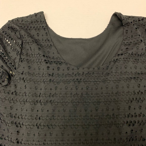 Apt 9 Women's Eyelet Detail Short Sleeve Peplum Flounce Stretch Blouse Black PL - Picture 5 of 8